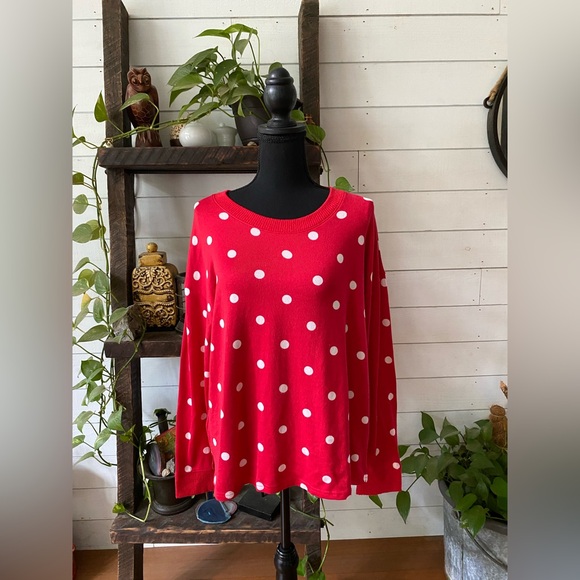 Joyspun Soft Stylish Red and White Polka Dot Crew Neck Sweater - Picture 3 of 16